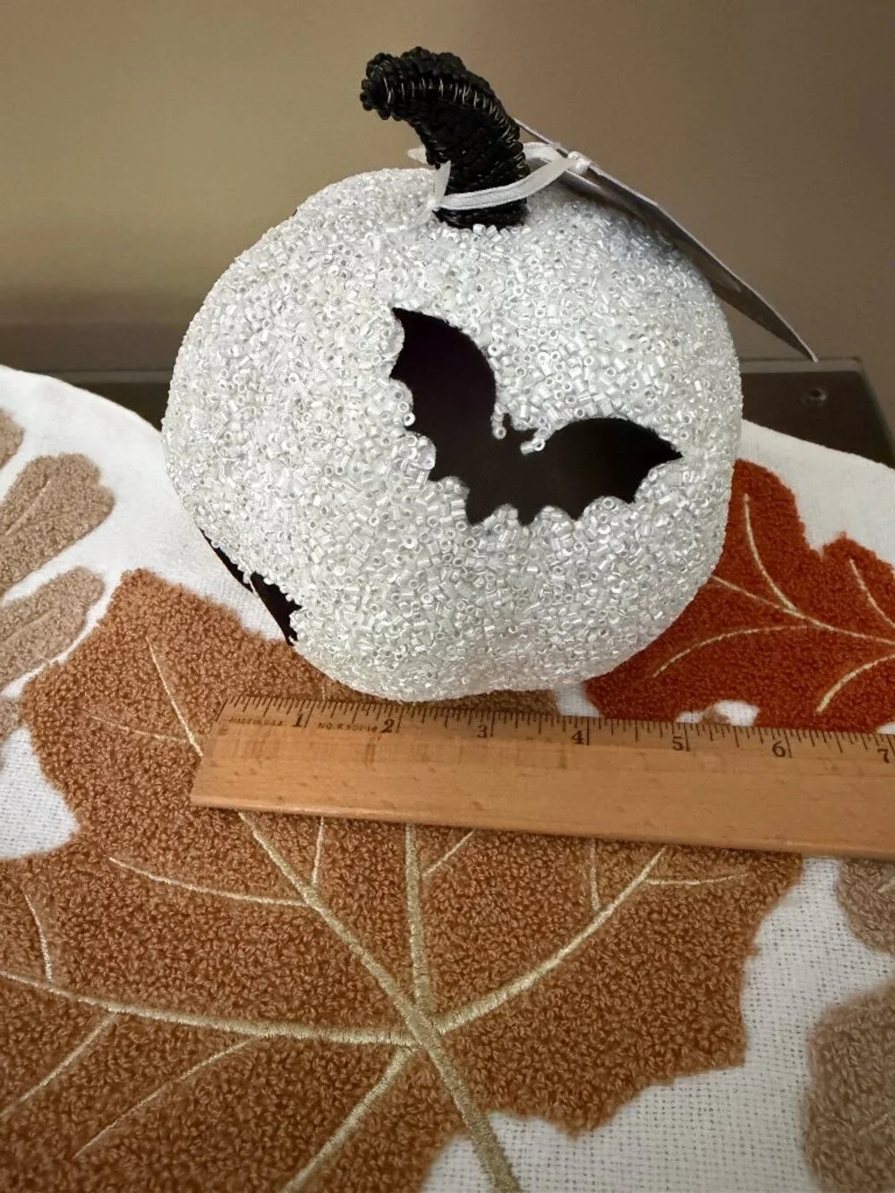 Black Flying Bats White Beaded Pumpkin 5-6